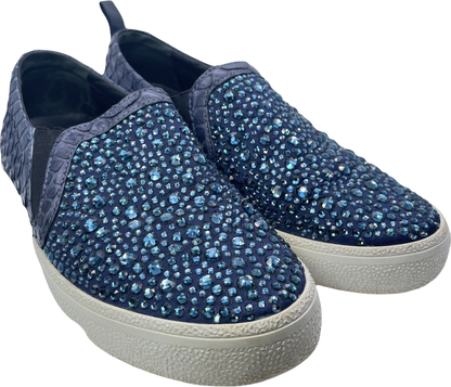 Gina Blue Navy Snake Leather & Crystal Embellished  Slip On Skate Sneakers Trainers UK 3 EU 36 👠
