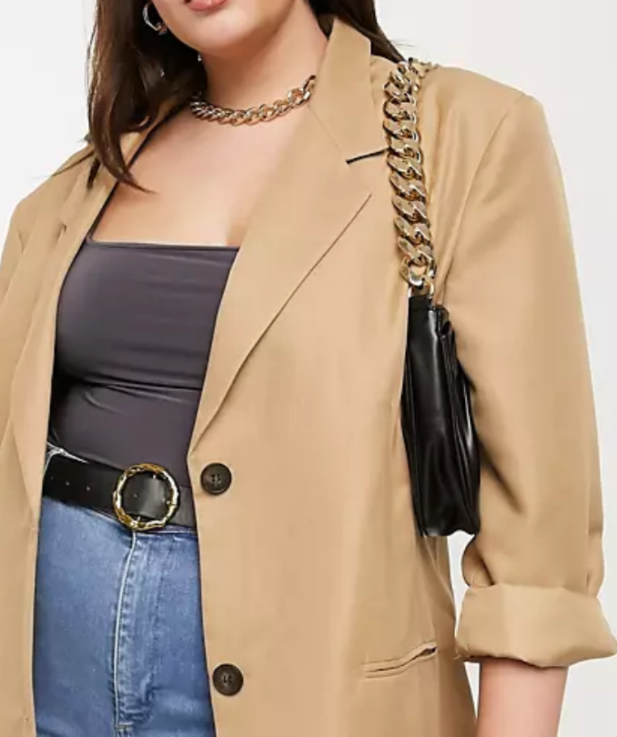 Asos design camel Curve strong shouldered dad suit blazer UK 8