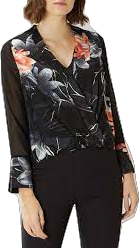 Coast Black Floral Chiffon Layered Wrap Blouse UK 14
