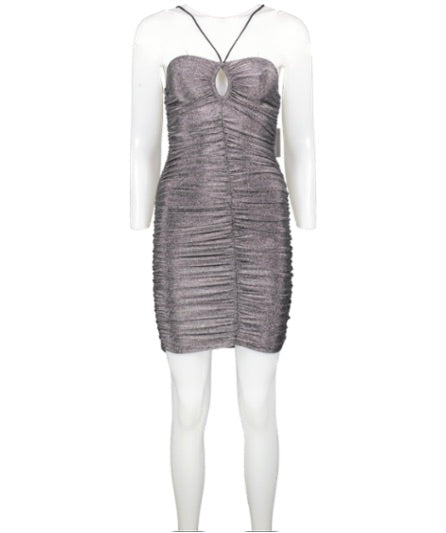 Topshop Metallic Halter Ruched Mini Dress UK 6