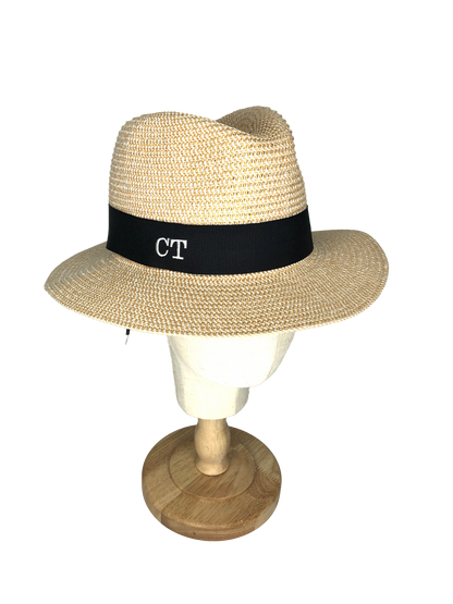 Brown Straw Fedora Hat With Ct Personalisation One Size