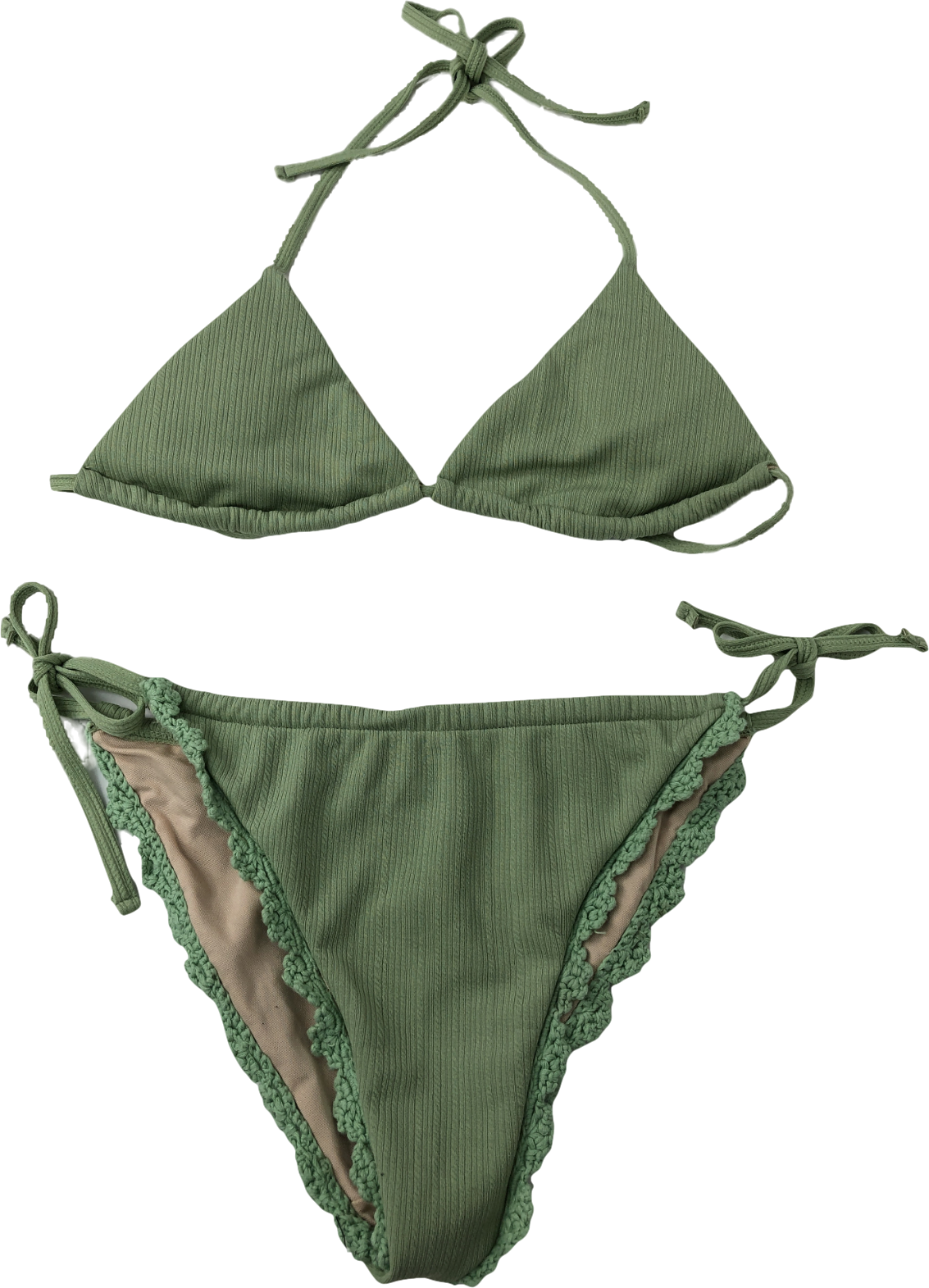 Maiyo Green Crochet Trimmed Ribbed Bikini UK S