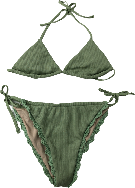 Maiyo Green Crochet Trimmed Ribbed Bikini UK S