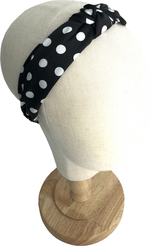 Black Polka Dot Knot Headband One Size