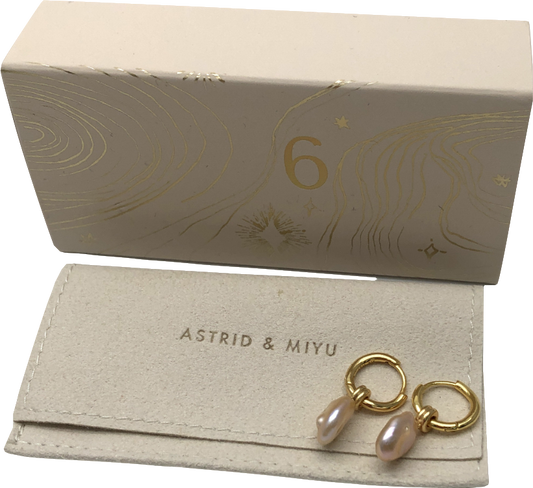 Astrid & Miyu 18k gold  plated Pearl Charm Hoop Earrings