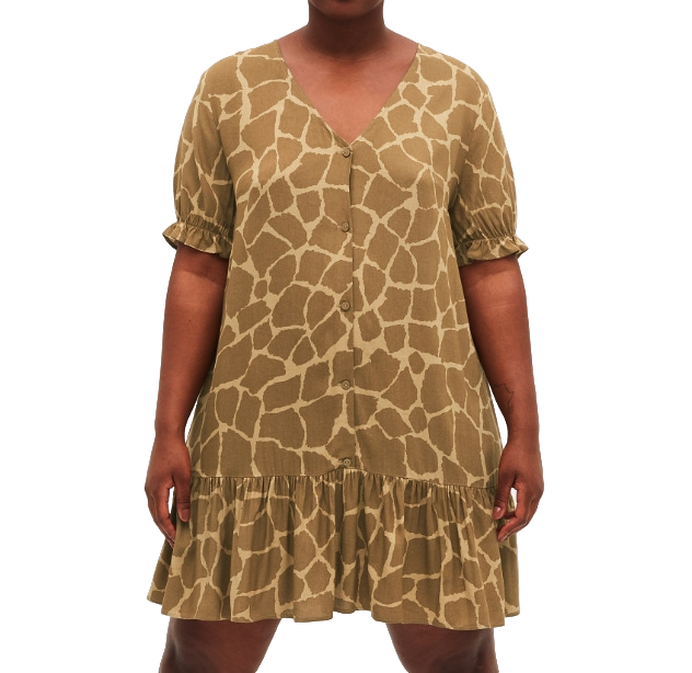Monki Brown Giraffe Print Mini Flounce Dress BNWT UK L
