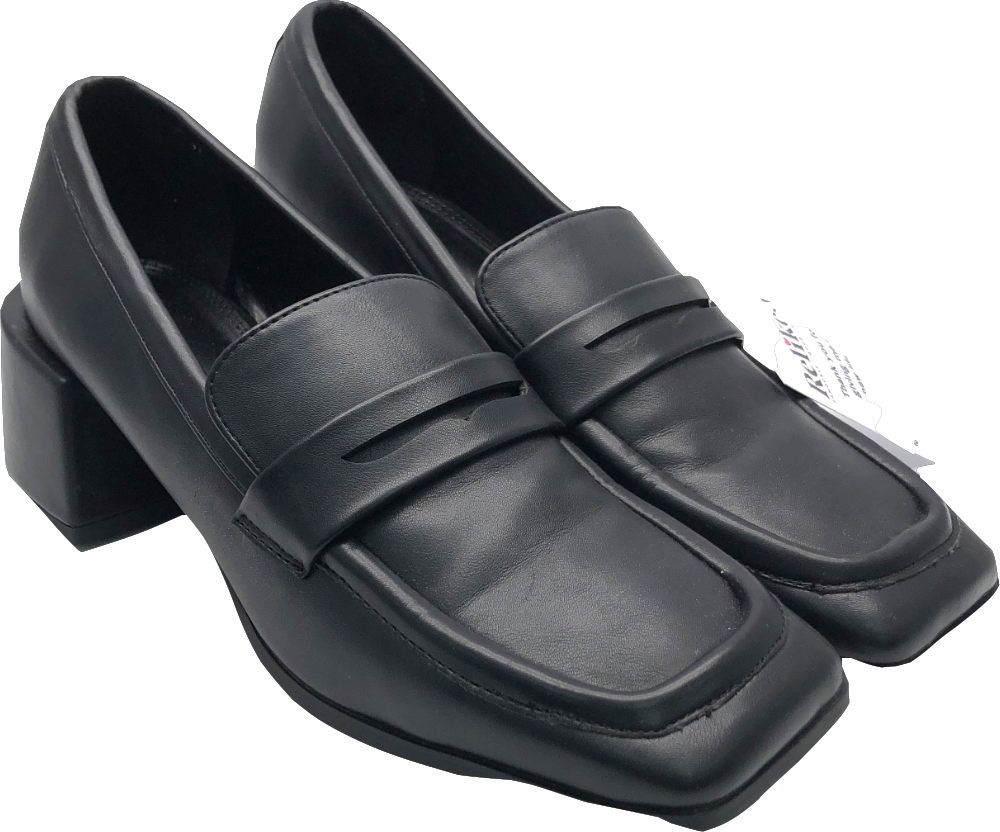 NA-KD Black Squared Toe Heeled Loafers UK 7 EU 40 👠