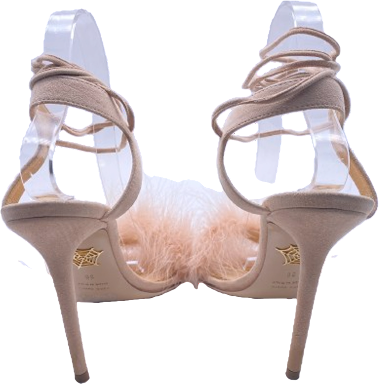 Charlotte Olympia Pink Salsa 110 Ostrich Feather Tie-up Sandals UK 5 EU 38 👠
