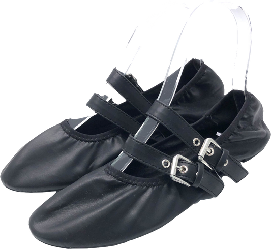 Nasty Gal Black Double Buckle Detail Ballet Slippers UK 5 EU 38 👠