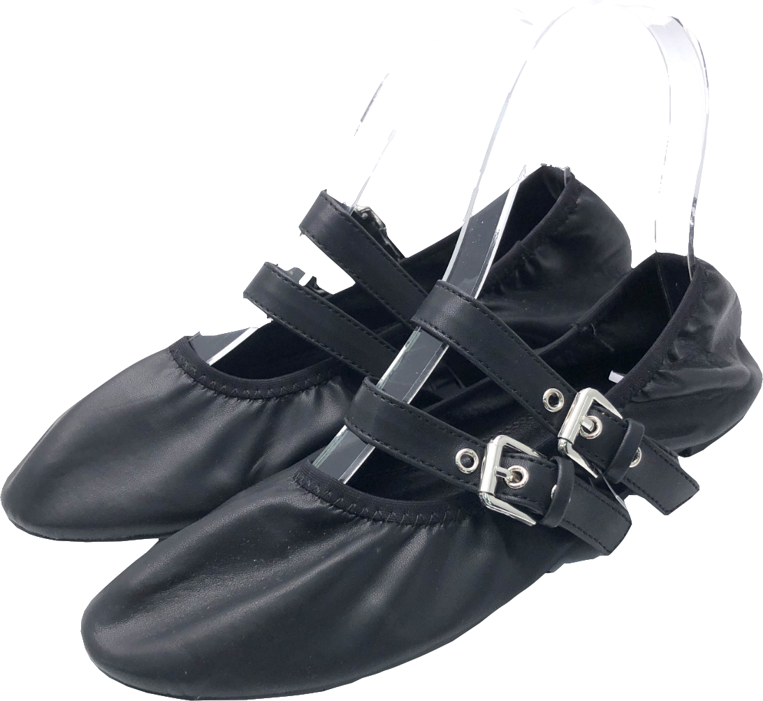Nasty Gal Black Double Buckle Detail Ballet Slippers UK 5 EU 38 👠