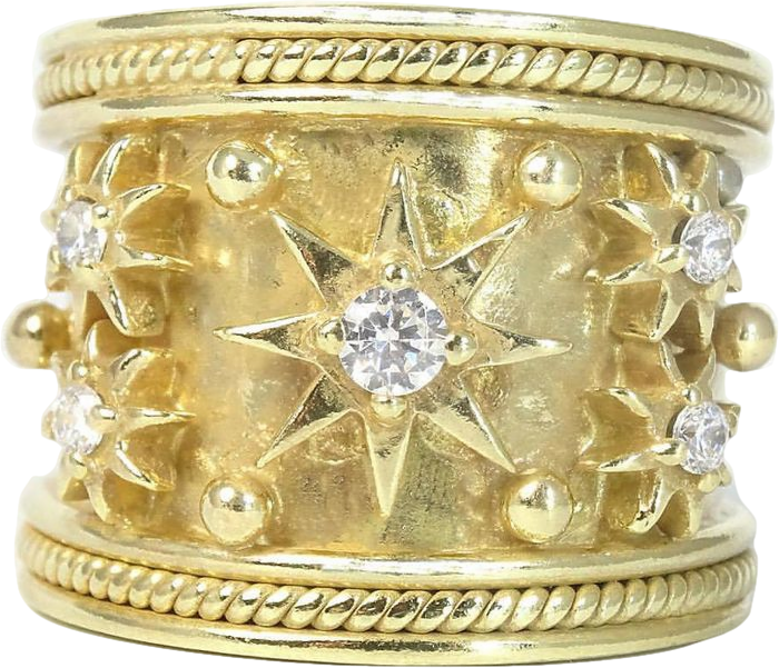 Heavenly London 18ct Gold Plated Sustainable Silver Constellation Ring With Cubic Zirconia Stones Sz K