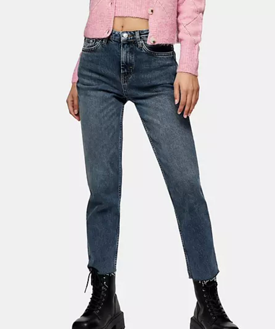 TOPSHOP Smoke Blue Raw Hem Straight Leg Jeans UK W25 L30