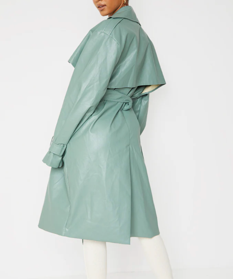 PLT Duck Egg Blue Oversized Belted Midi Trench Coat UK 16
