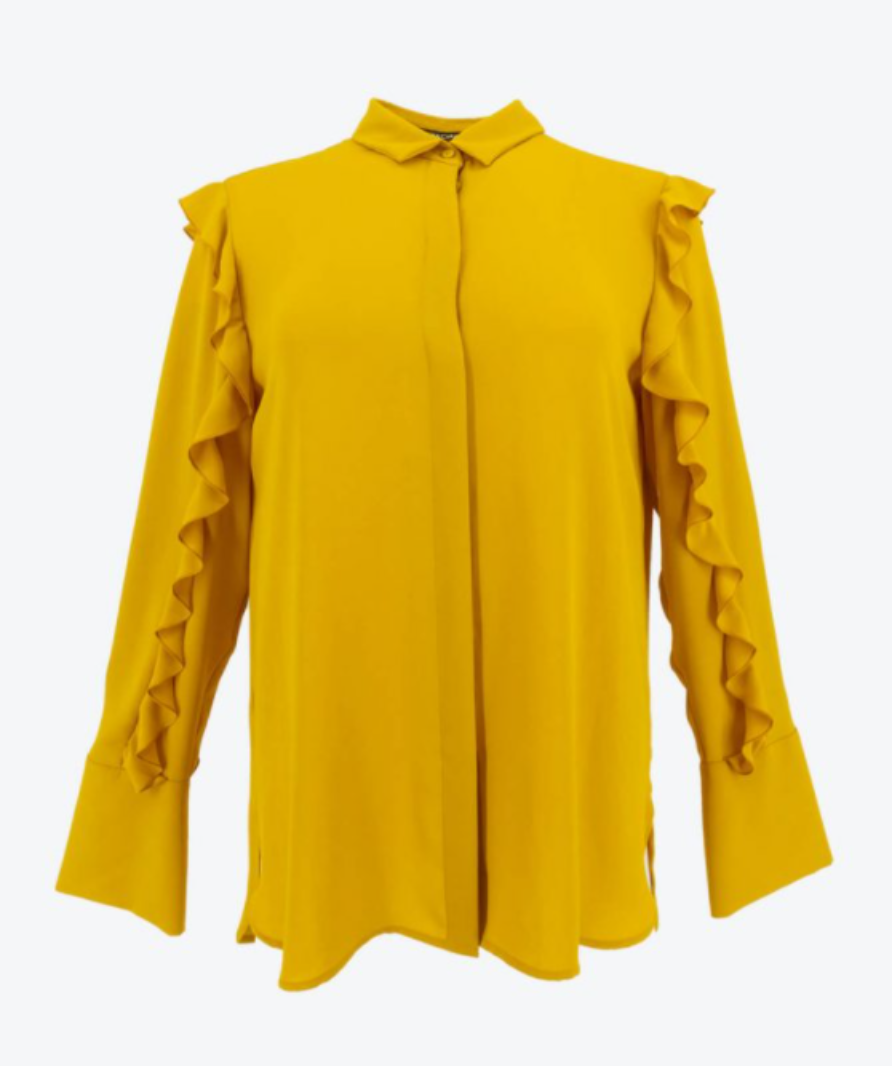 LUISA CERANO MUSTARD YELLOW RUFFLE SLEEVE SHIRT UK 10