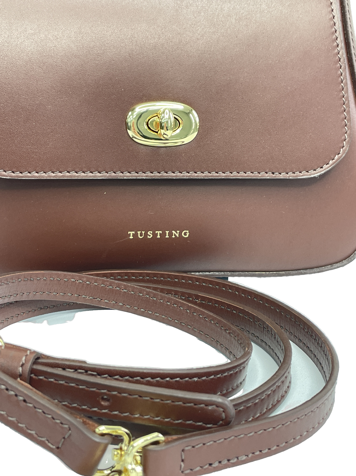 Tusting Handmade in England Brown Leather Mini Holly Crossbody Bag With Top Handle