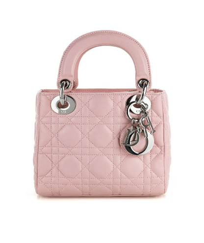 DIOR Pink Leather Lady Dior Tote with Silver Hardware