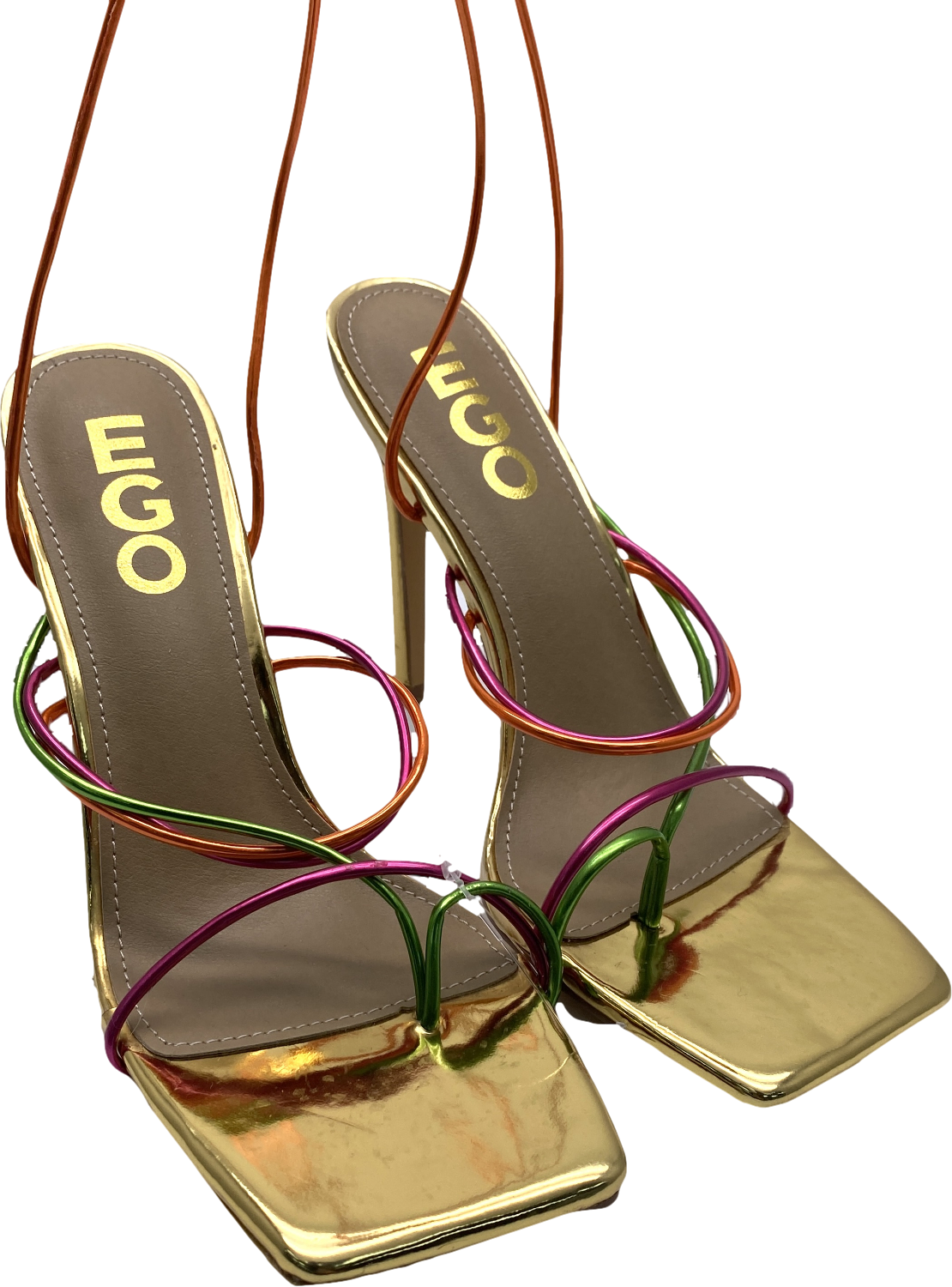 Ego Multicoloured Firework Lace Up Strappy Square Toe Stiletto Heels UK 5 EU 38 👠