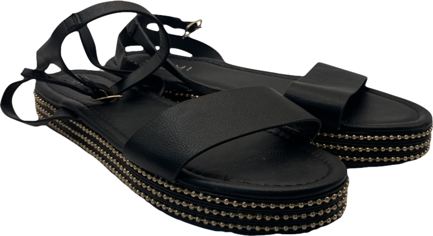 SIMMI Black Faux Leather Beaded Midsole Sandals UK 7 EU 40 👠