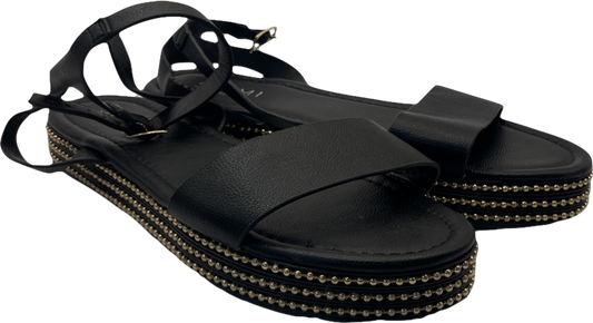 SIMMI Black Faux Leather Beaded Midsole Sandals UK 7 EU 40 👠