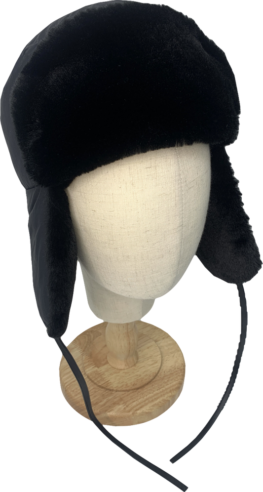 Arket Black Fur Effect Trapper Hat One Size