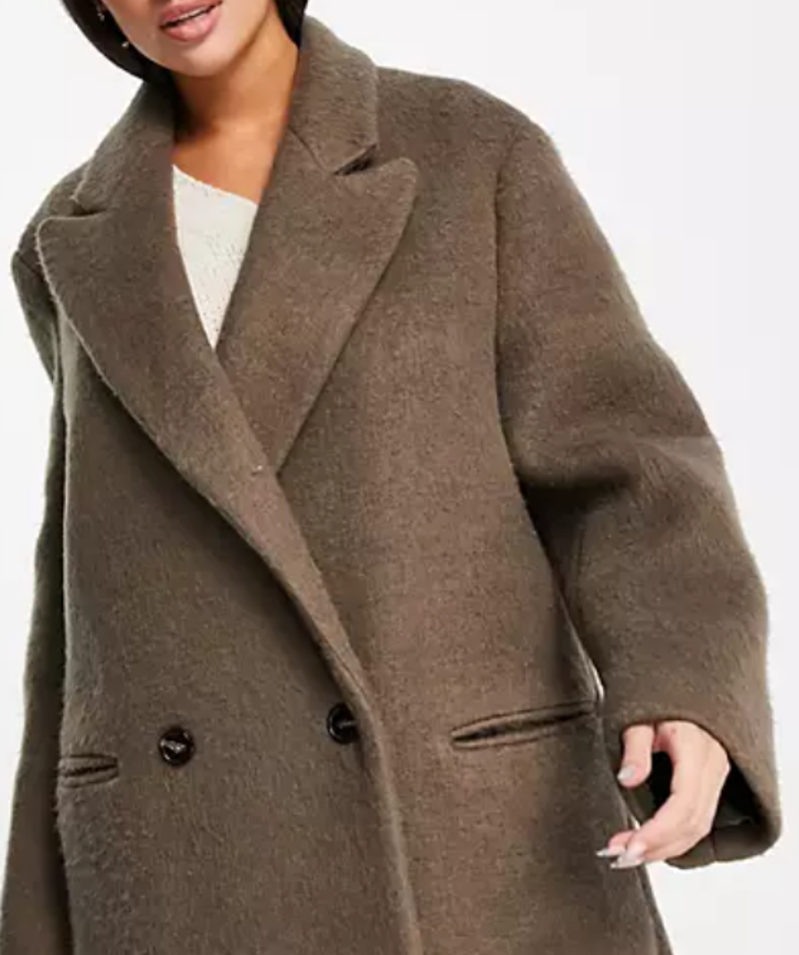 ASOS Design brown brushed wool mix dad coat UK 10