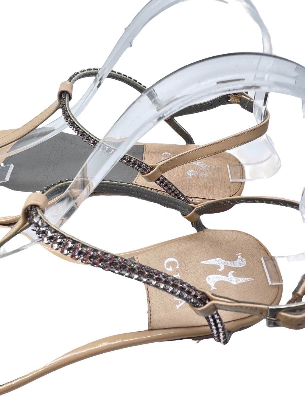 Gina Nude Embellished Patent Leather Thong Sandals UK 6 EU 39 👠