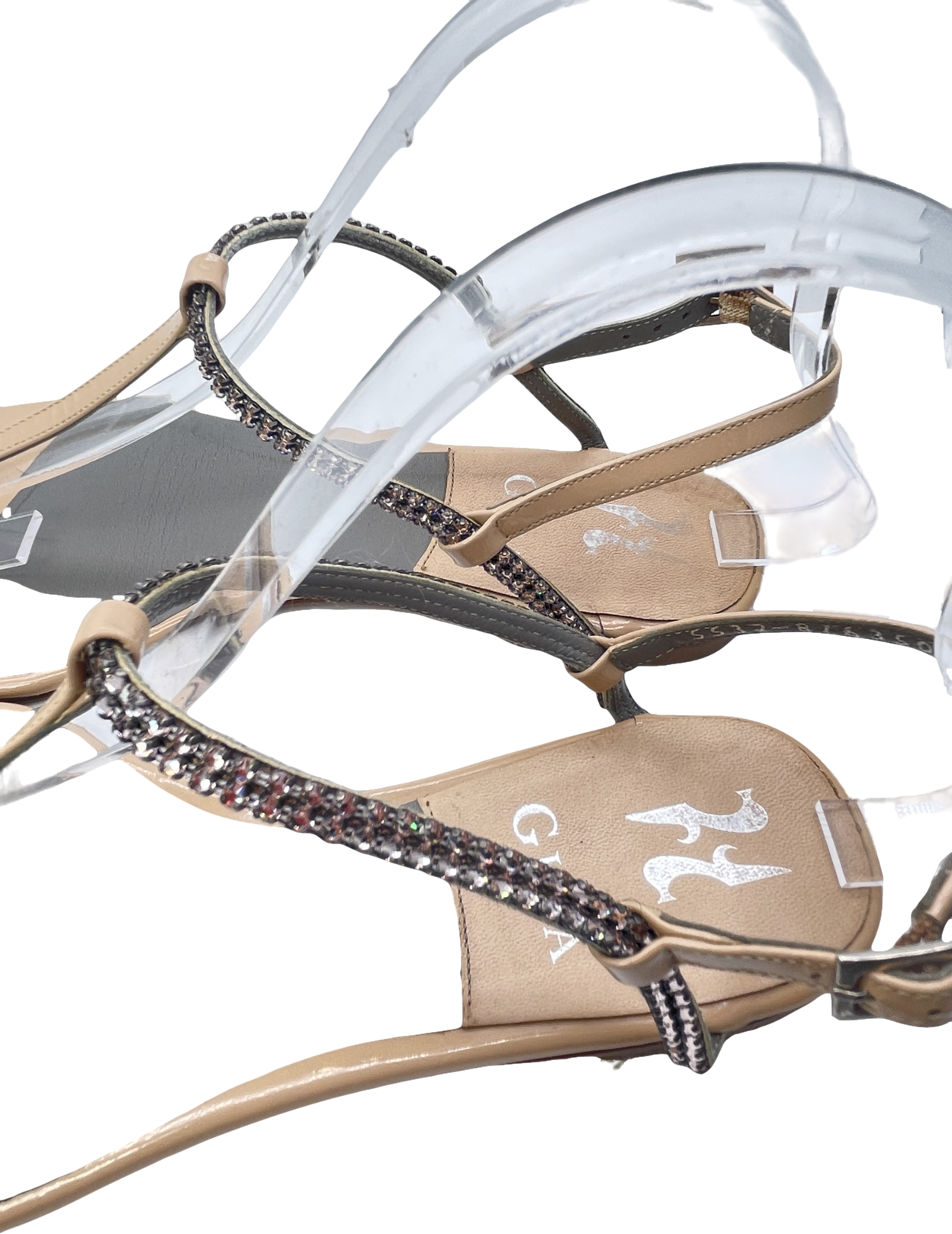 Gina Nude Embellished Patent Leather Thong Sandals UK 6 EU 39 👠