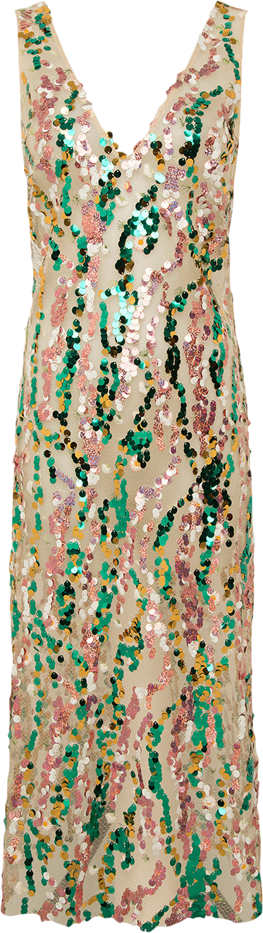 siedres Multicoloured Rhode - V-neck Sheer Sequined Dress UK XS