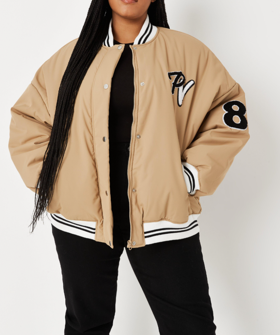 Missguided Tan Pennsylvainia Varsity Jacket UK 10