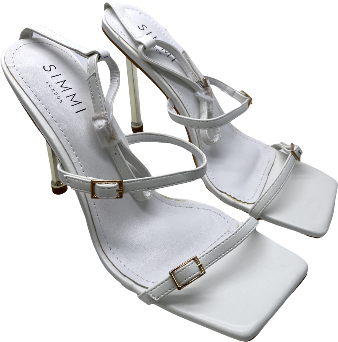 Simmi London White Strappy Heels With Gold Detail UK 7 EU 40 👠
