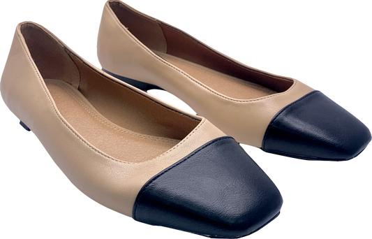 ASOS Locket Square Ballet Flat Shoes Beige And Black UK 4 EU 37 👠