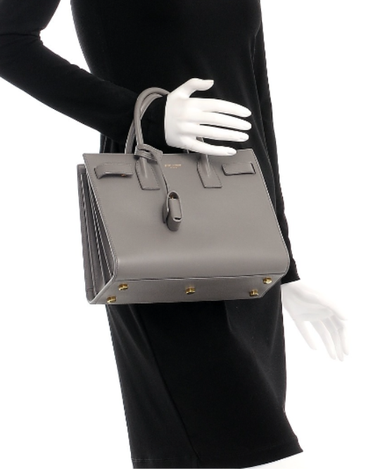 YVES SAINT LAURENT Fog Grey Leather Nano Sac De Jour Tote Bag