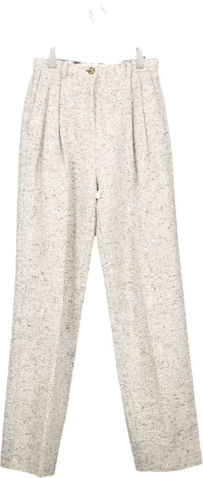 Tory Burch Grey Linen And Wool Marl Trousers UK 6