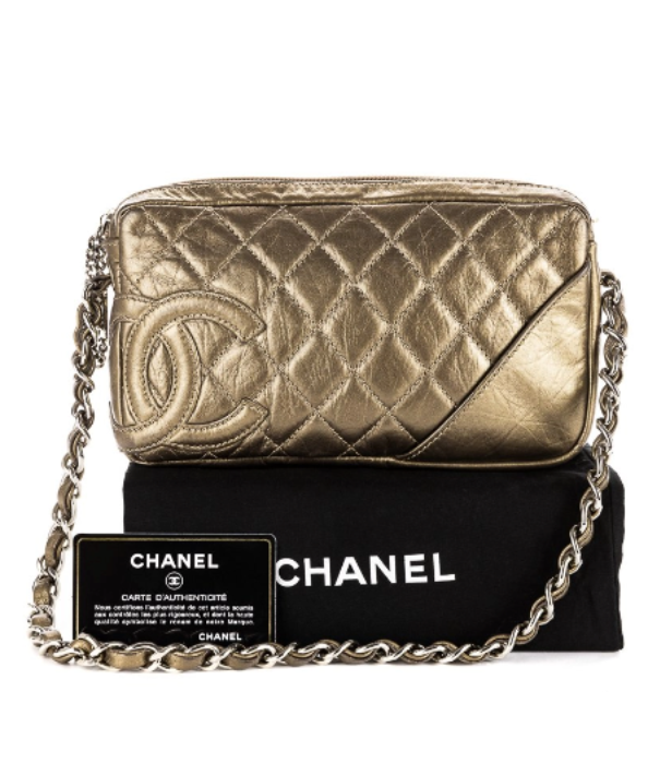 Chanel Bronze Gold Quilted CC Logo Leather Shoulder bag