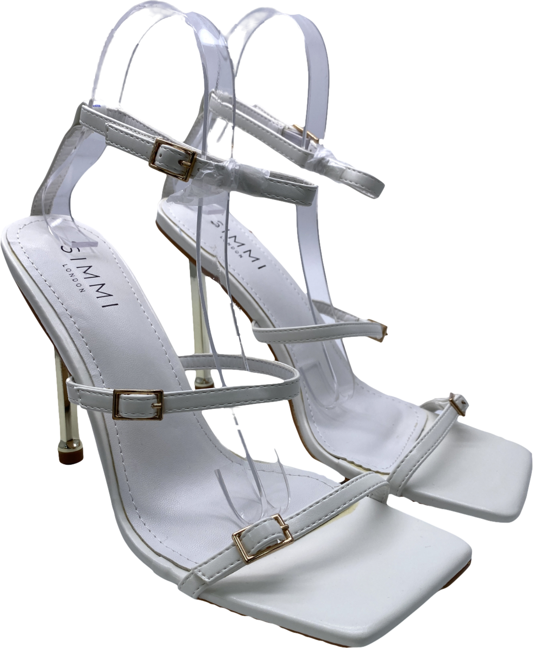 Simmi London White Strappy Heels With Gold Detail UK 7 EU 40 👠