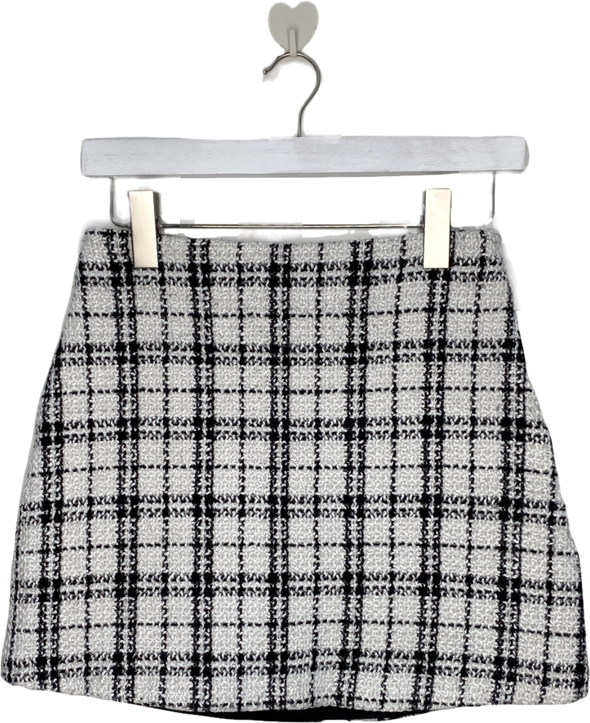 White Checkered Textured Mini Skirt UK S
