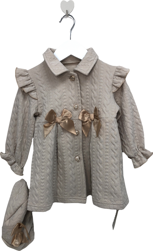 SHEIN Beige Bow Detail Jacket With Matching Beret Hat 2 Years