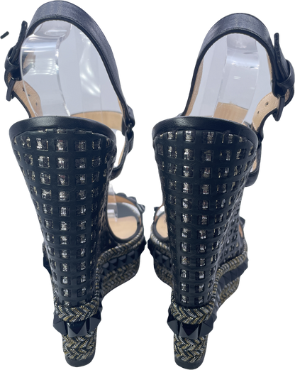 Christian Louboutin Black Studded 140mm Cataclou Wedge Sandals UK 6 EU 39 👠