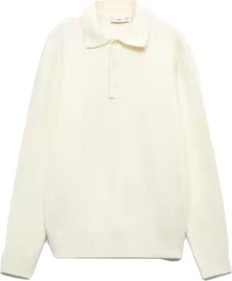 MANGO Cream Ribbed Knit Polo Shirt BNWT UK M