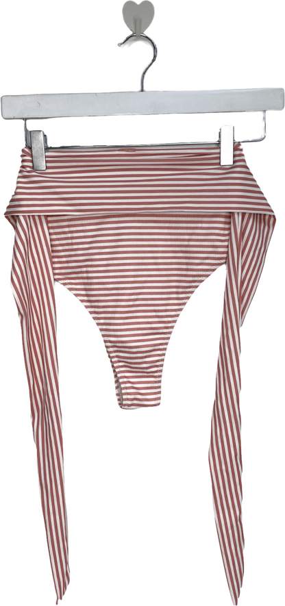 PrettyLittleThing Red Stripe Tie Waist Bottoms With A Bandeau Bikini Top UK 8