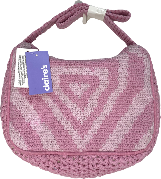Claire's Pink Crochet Heart Bag One Size