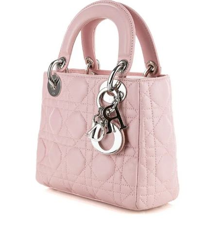 DIOR Pink Leather Lady Dior Tote with Silver Hardware