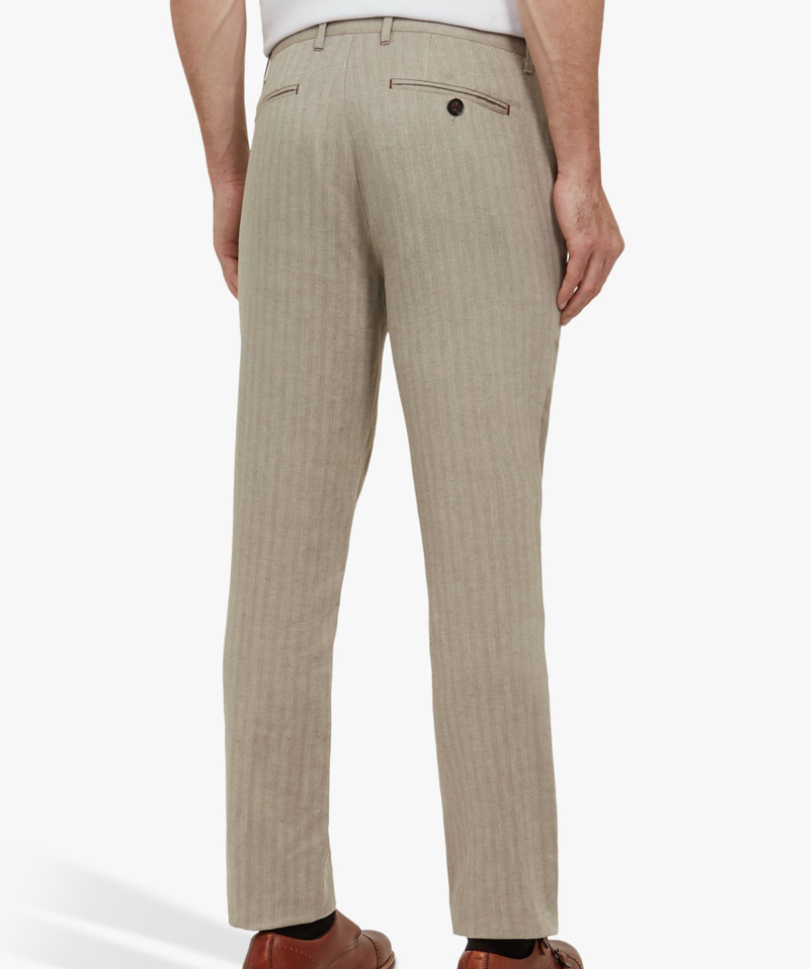 Ted Baker Natural Balrom Linen Blend Herringbone Trousers UK 30R