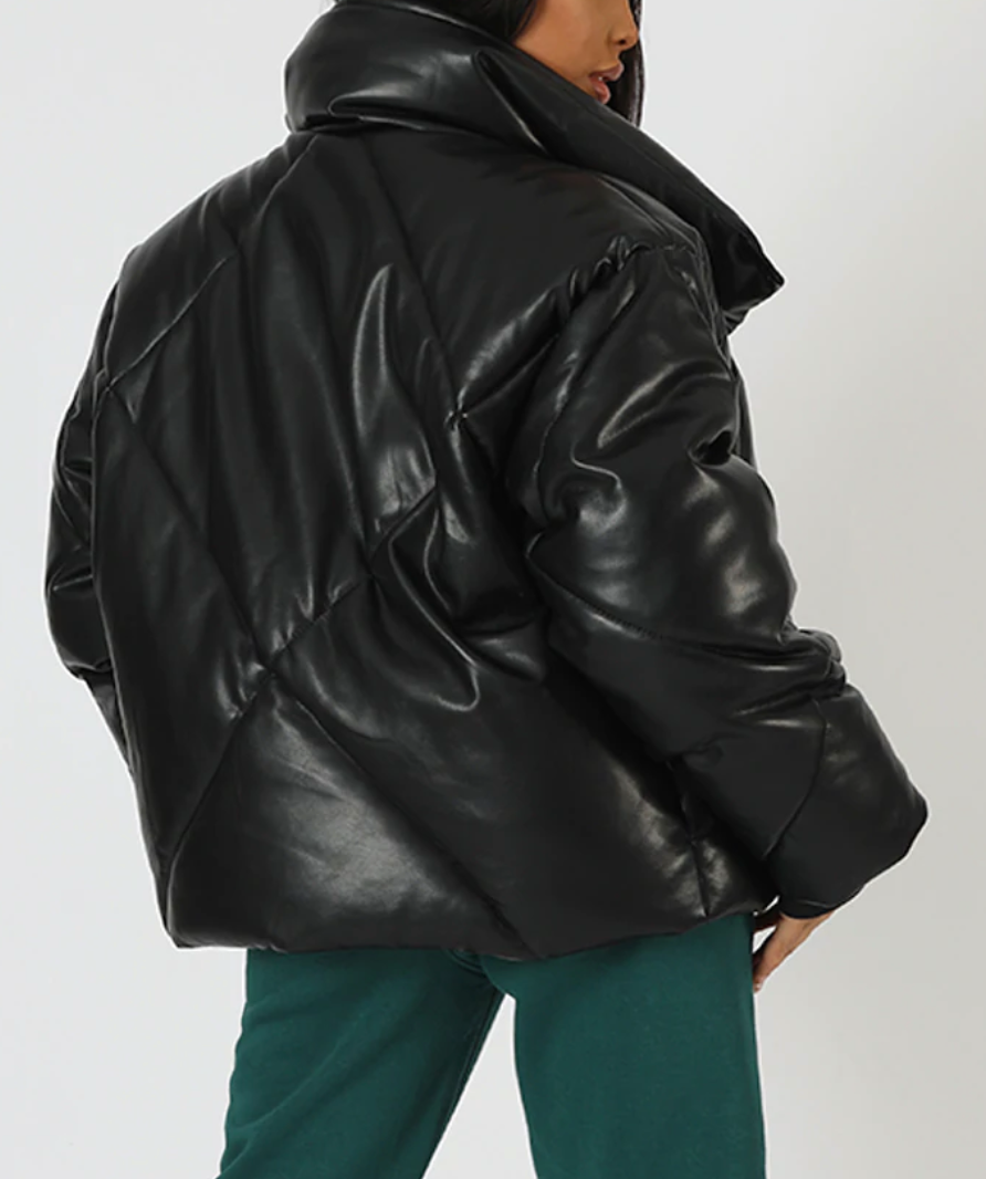 Kaiia Black PU Quilted Puffer Jacket UK 8