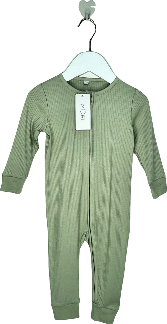 Mori Baby sage Green Bamboo/organic Cotton Ribbed Clever Zip Sleepsuit BNWT 9-12 Months