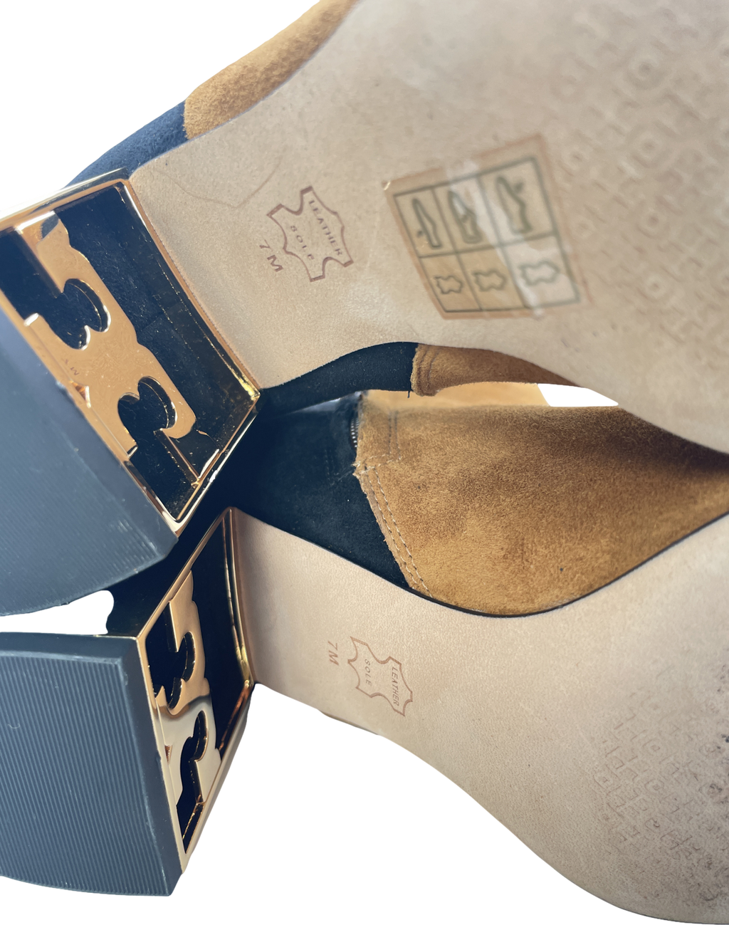 Tory Burch Black / Camel Suede Gigi Logo Heel Ankle Boots Us7 UK 4 EU 37 👠