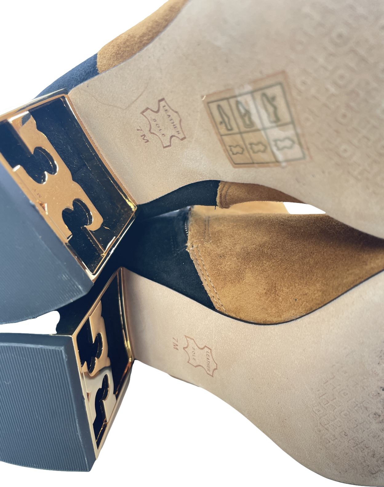 Tory Burch Black / Camel Suede Gigi Logo Heel Ankle Boots Us7 UK 4 EU 37 👠