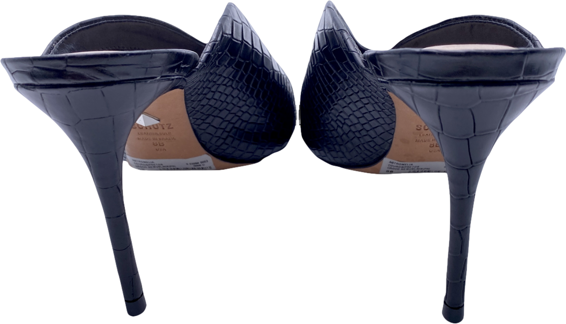 Schutz Black Leather Croc Stiletto Heel UK 5 EU 38 👠