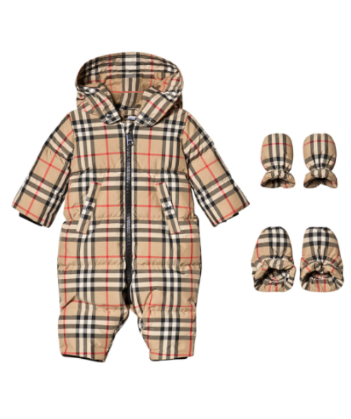 BURBERRY Beige Sklyar Check Snowsuit with Mittens & Booties SZ 59cm UK 1mth