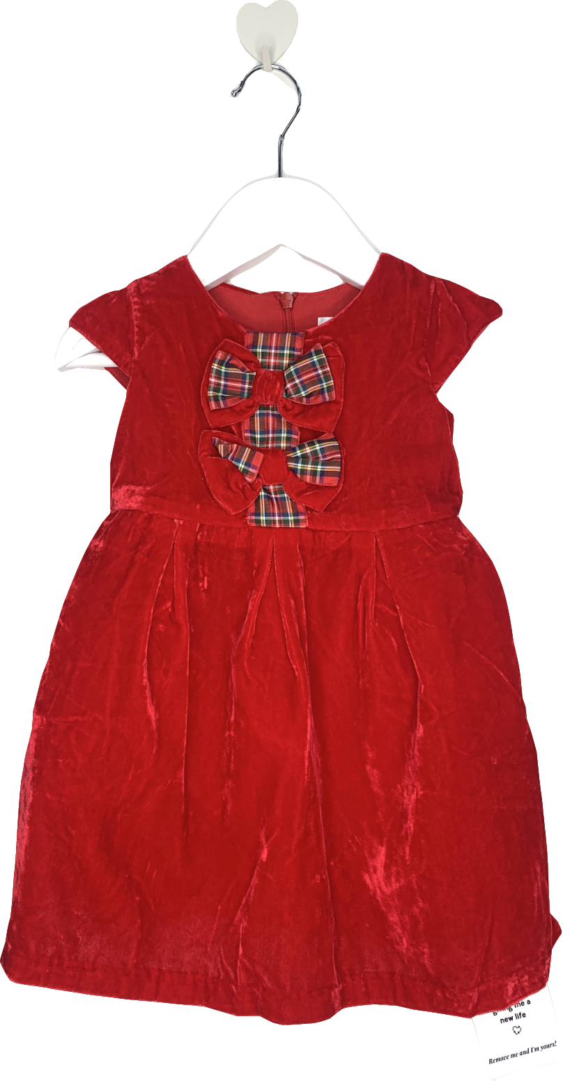 Rachel Riley Red Tartan Bow Velvet Dress 1 Year